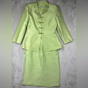 Rare Vintage Gemma Kahng New York Green Silk Cotton Blend Blazer Skirt Set 8